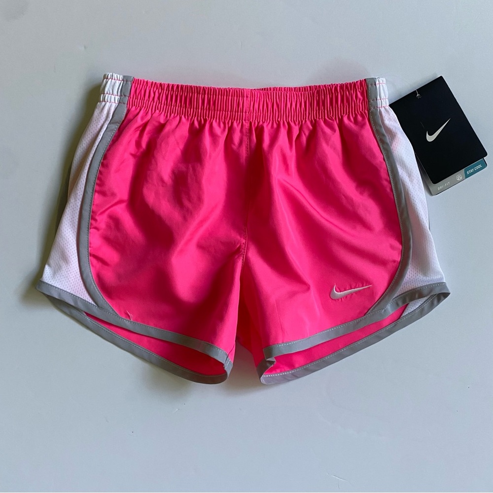 Nike Youth Girls Dri-FIT Shorts Size 6 NWT Pink White Trim Athletic Tempo New